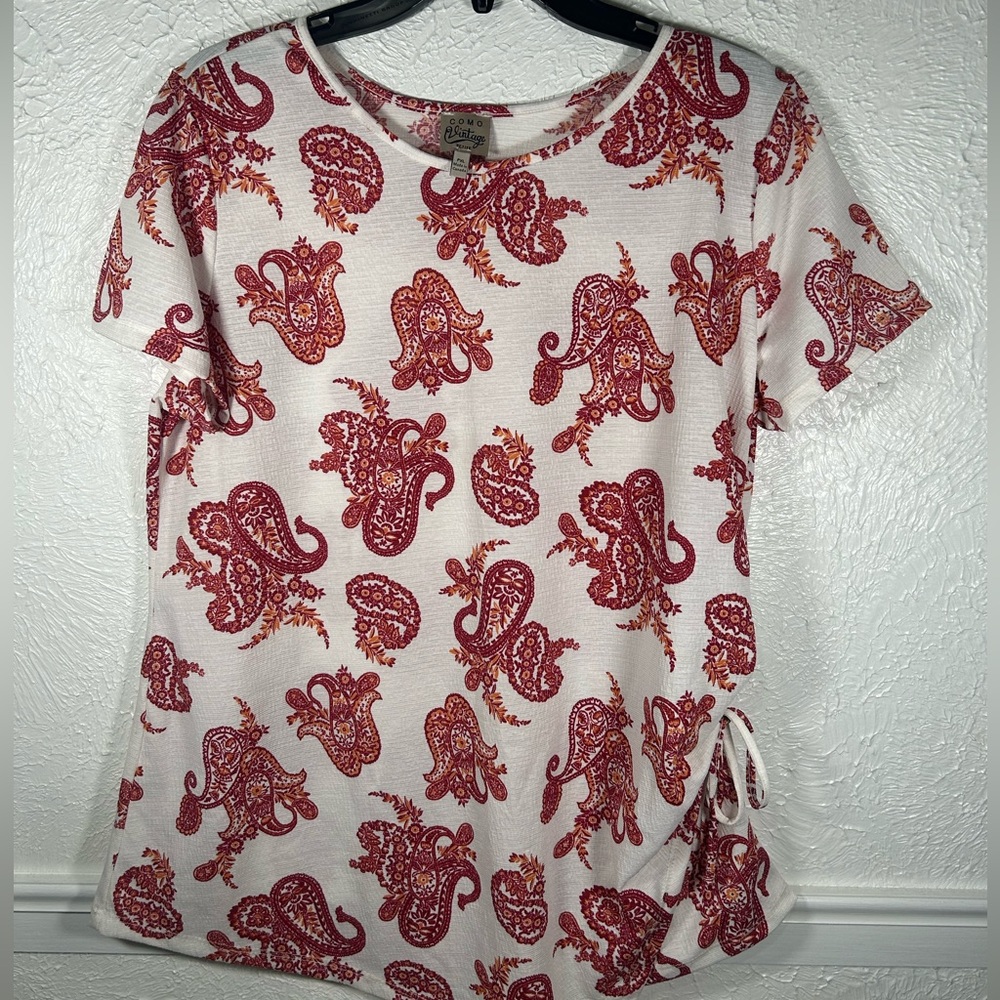 COMO Short Sleeve Paisley Top with Side Gather PXL - Picture 8 of 8